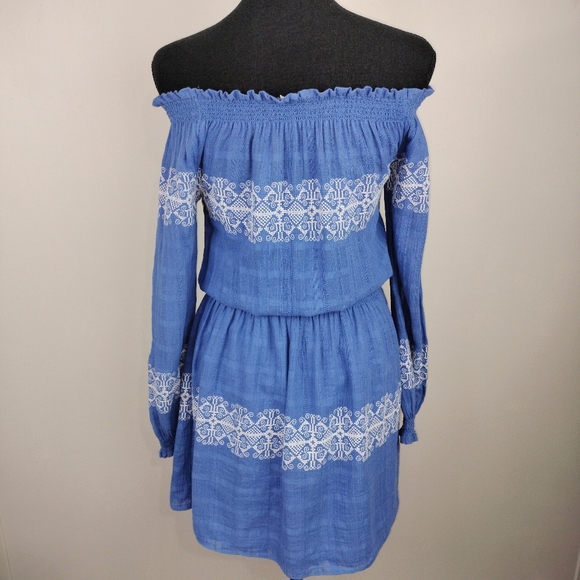 Tory Burch 100% Cotton Embroidered Off-the-Shoulder Smocked Mini Dress Sz. XS - Picture 11 of 13